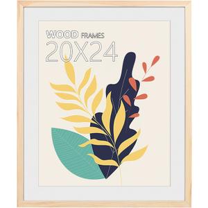 20x24 Poster Frame,24x20 Natural Wood Picture Frames with Polished Plexiglass,Easy to Hang,Display Picture 20x24 without Mat or 16x20 with Mat for Wall Mounting Horizontally and Vertically (Natural (20x24 in)