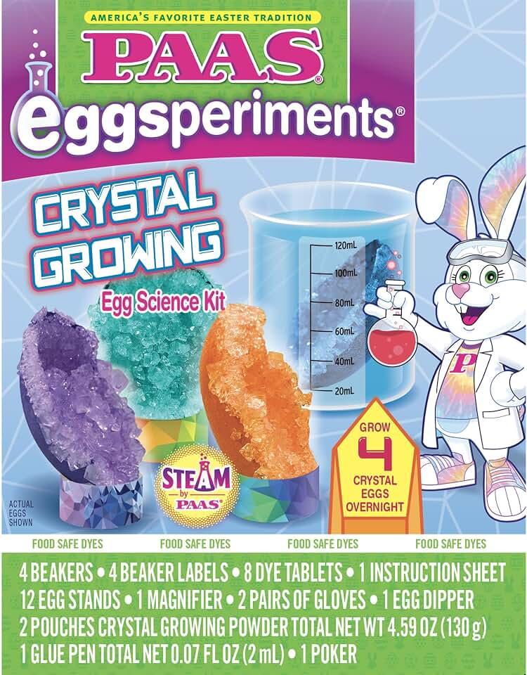 PAAS Eggsperiments Crystal Growing Easter Egg Science Kit – Fun & Educational STEAM Egg Decorating Kit with 4 Crystal Eggs, Dye Tablets, Beakers, and More Pack of 2