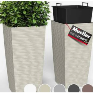 Mueller M-Resin Heavy Duty Tall Planter, Indoor/Outdoor Grande Plant, Tree, Flower Pot, 2-Piece Set, 27.5”, Modern Design, Built-in Drainage, Beige