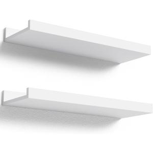 Boswillon Floating Shelves Wall Mounted Set of 2, Modern White Shelves for Bedroom, Nursery Shelves with Lip, Display Picture Ledge Shelf for Wall Decor Living Room Bathroom Kitchen - White