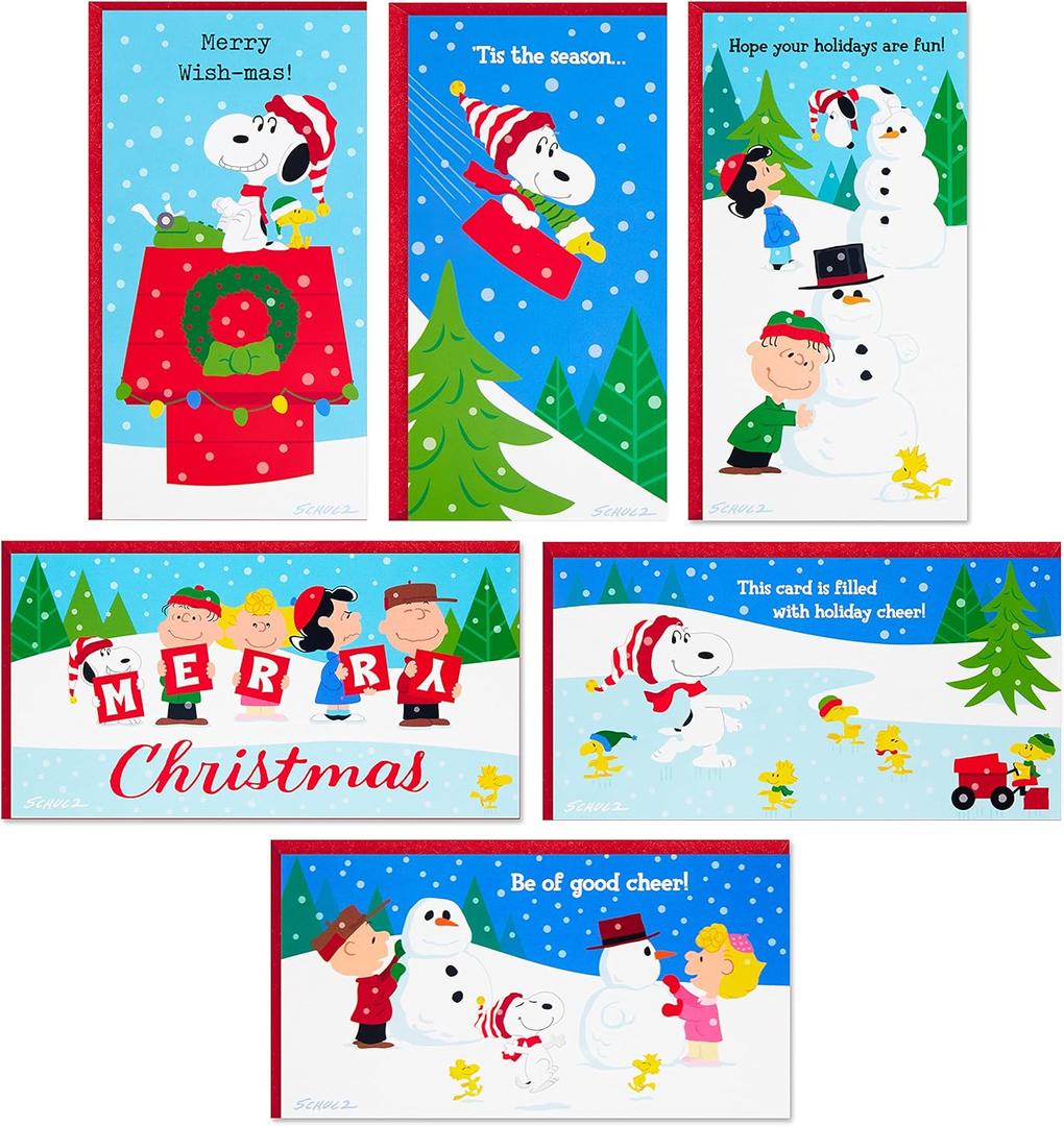 Hallmark Peanuts Christmas Card Holders or Money Holders Assortment, Charlie Brown & Snoopy (36 Cards with Envelopes)