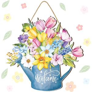 Juexica Spring Decorations for Home Spring Wreaths for Front Door Welcome Sign Flowers Door Hanger Decorations Rustic Flower Wall Decor Easter Party Outdoor Indoor Home Decor