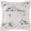 Paseo Road Indigo Hill by HiEnd Accents Ski Toile Sherpa Throw Pillow, Snow Mountain Pine Tree Ski Season Print Throw Pillows, Cabin Lodge Decorative Pillow for Couch, Sofa, Living Room, 18x18 inch