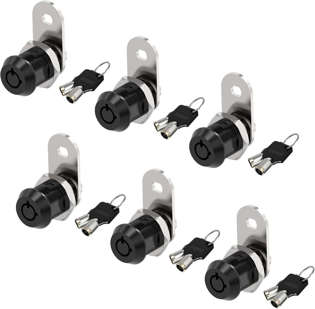 Jayseon 6 Pack RV Storage Locks, 5/8" Cabinet Locks with Keys, RV Cam Lock Keyed Alike RV Locks for Storage Door, Zinc Alloy (Black)