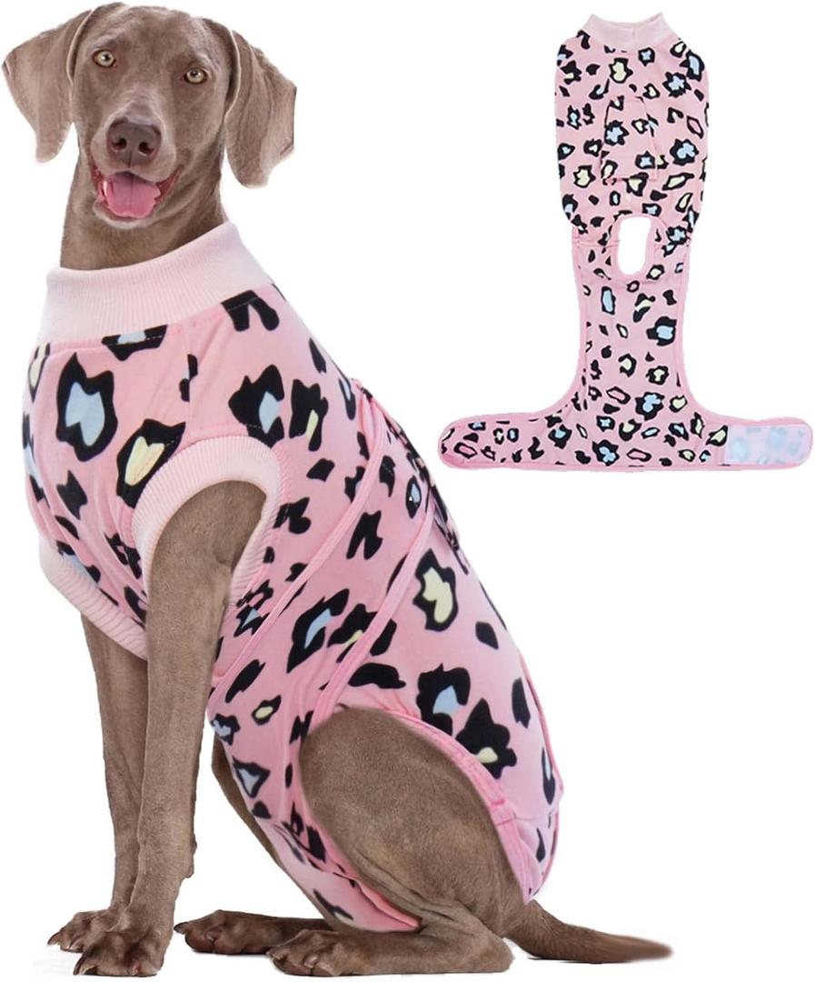 Kuoser Dog Recovery Suit for Dogs After Surgery,Professional Surgical Onesie for Female Male Dogs Spay Neuter,Soft Dog Surgery Suit Bodysuit for Abdominal Wounds Skin Disease,Pink Leopard XL (X-Large (Back: 20.1" - 24.8"; Weight: 42 - 75LB))