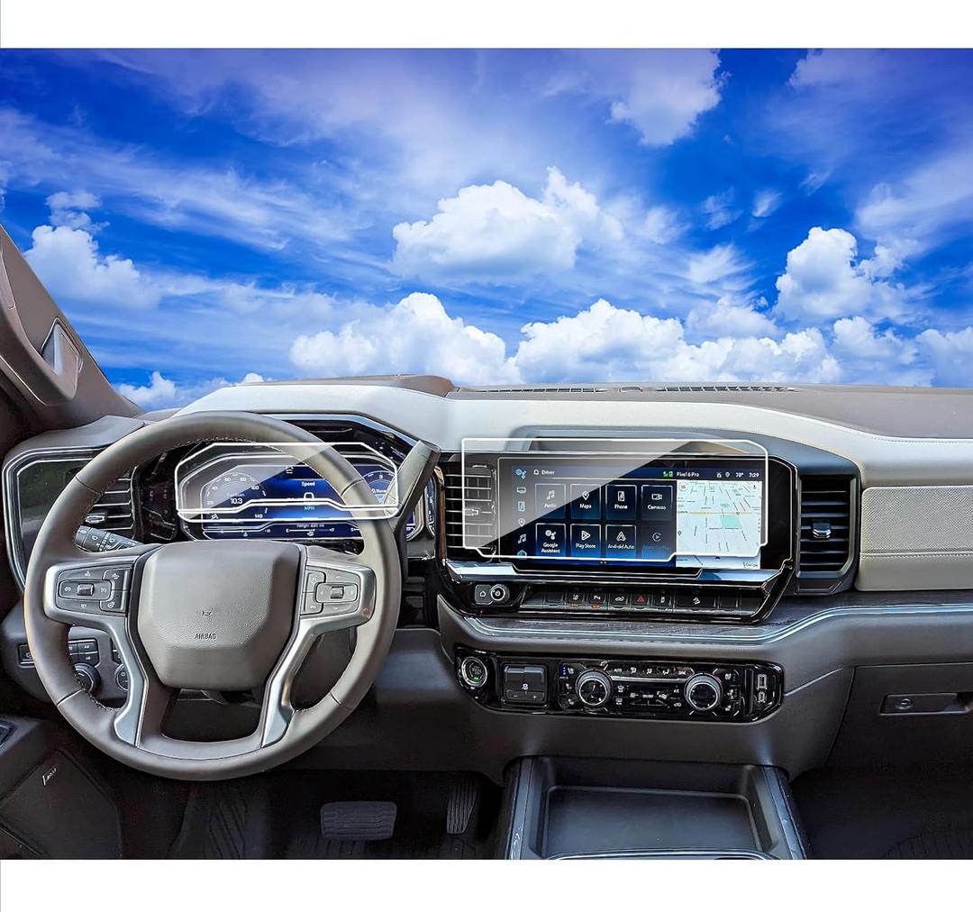 3pcs 2024 2025 2026 Chevy Silverado Screen Protector for 2022 2023 2024 Chevrolet Silverado GMC Sierra 1500 2500HD 13.4Inch 2024 Silverado Sierra Accessories (Glass Nav. Film&Nano Dash Film)