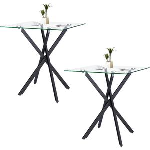 Small Side Coffee Table Set of 2 with Metal Legs, Tempered Glass Square Modern End Table for Living Room Sofa Home Office (2 Pieces, Black, 20"20"22")