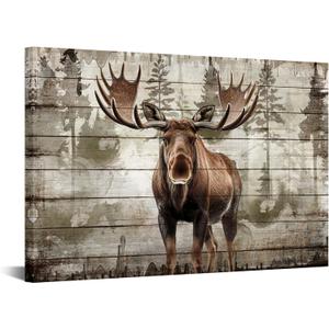 iKNOW FOTO Moose Canvas Wall Art - 16x24 Modern Rustic Wildlife Print - Majestic Elk Deer with Big Horns - Vintage Framed Artwork for Living Room, Bedroom, Cabin Decor