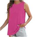 Womens Tank Tops Eyelet Loose Casual Summer Tops Crew Neck Basic Sleeveless Shirts Trendy 2025 Dressy Tanks for Women (XL, Hot Pink)