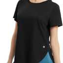 baleaf Women's Short Sleeve Workout Tops Athletic Running Shirts Quick Dry T-Shirts Loose Fit Gym Yoga Tee UPF 50+ (Black, S)