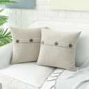 HWY 50 Cream White Chenille Throw Pillow Covers 18x18 Inch with Triple Buttons, Soft Farmhouse Accent Decorative Cushion Cases for Couch Sofa Bed Living Room Bedroom Pack of 2