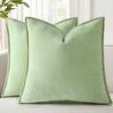 decorUhome Spring Chenille Soft Cozy Throw Pillow Covers 18x18 Set of 2, Modern Farmhouse Boho Velvet Decorative Pillow Cases with Stitched Edge for Couch Sofa Bed Home Decor, Sage Green