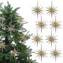 6 Inch Set of 8 Glitter Large Star Hanging Ornaments Christmas Tree Decorations Plastic Festive Embellishments Pendant, Shiny Holiday Decor (Gol)