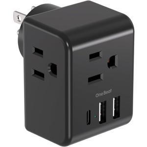 Multi Plug Outlet Extender, Power Strip Non Surge Protector Electric Outlet Splitter with 3 USB Wall Charger (1 USB C), Multiple Outlet Expander for Cruise, Dorm, Travel, Home, Black