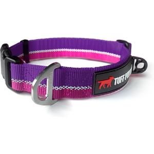 Tuff Pupper Heavy Duty Dog Collar | Tough Dogs Collar | Reflective Collars with Aluminum D-Ring Leash Clip | Separate ID Tag Attachment Keeps Engraved Dog Tags Quiet | Easy Sizing for All Breeds (Large (17 - 23" Neck), Punch Purple)