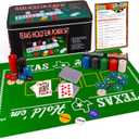 Gamie Texas Holdem Poker Game Set - Includes Holdem Mat, 2 Card Decks, Chips, Chip Holder and Tin Storage Box - Fun Game Night Supplies - Cool Casino Gift for Kids & Adults