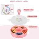 Pawtong Snack Rotator Container Reusable Snack Box with 5 Compartment Dispenser and Lid, Color Matching Opening Lid, BPA and PVC Free, for Home, School, Travel (2 Pack- Pink)