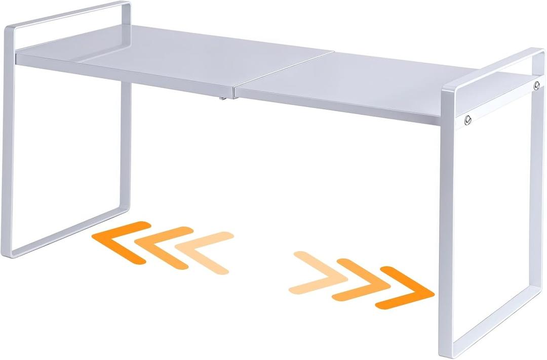 Expandable Cabinet Shelf Organizer Riser for Kitchen Pantry Cupboard Under Sink Countertop (white, 8.2D * 12.2-21.6W * 10.4H)