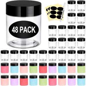 Eupako 48 Pack Plastic Jars with Lids 4 OZ - Empty Clear Cosmetics Containers with Pen and Labels, Round Small Plastic Jars with Screw On Lids for Slime, Makeup, Butter, Cream, Lotion, Pot, Dry Food