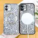 Fiyart Designed for iPhone 11 Case,Compatible with MagSafe Cheetah Print Plating Camera Protection Magnetic Clear Glitter Leopard Print Shockproof Phone Bumper for Women Girls 6.1"-Black