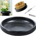 Japanese Ikebana Vase Kit, Flower Shallow Container Ceramics Ikebana Vase with 1.57inch Flower Frog and Floral Frog Floristry Kenzan Needle Straightening Tool 
