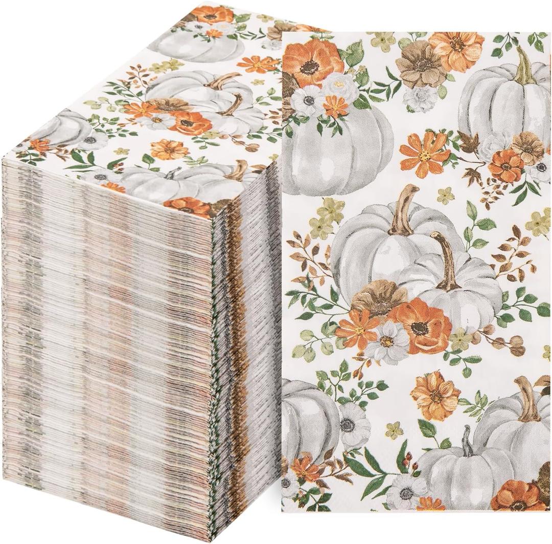 200 PCS Thanksgiving Pumpkin Napkins - 3 Ply Heavy Duty Fall Pumpkin Paper Napkins - Thanksgiving Disposable Hand Towels Napkins for Friendsgiving Table Decor Party Supplies