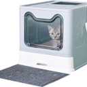 Medario Cat Litter Box with Litter Mat and Scoop, Large Covered Litter Box with Lid, Enclosed Kitty Box, Front Entry Top Exit, Odor Control, Easy to Clean (Blue)