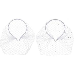 BENECREAT Mesh Veil Headband White Rhinestones Veil Headpiece Elegant Headband with White Veil Hair Hoop