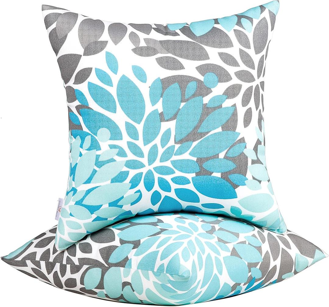JMGBird Water-Resistant Outdoor Pillows Set of 2, 18x18 inch Durable Sky Blue Mandala Pattern Throw Pillows with Inserts for Patio Furniture, 2 Count