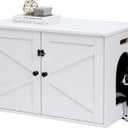 Timberer Cat Litter Box Enclosure, Litter Box Furniture Hidden with Removable Divider, Wooden Cat Washroom Furniture, Indoor Cat House, White