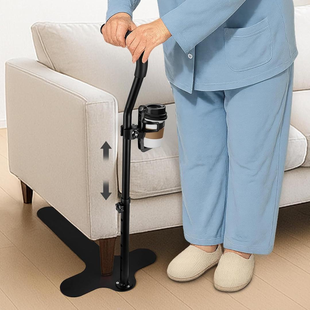 Chair Couch Stand Assist with Cup Holder & 6 Height Adjustable Settings - Stand Assist Aid for Elderly & Disabled, Cross Base Mobility Support for Sofa, Chair, Couch Use