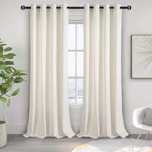 JIUZHEN Ivory Velvet Curtains 96 inches Soundproof Curtains for Living Room - Privacy Protect Room Darkening Grommet Thick Velvet Window Drapes for Bedroom, Set of 2 with Tiebacks, 52W x 96L