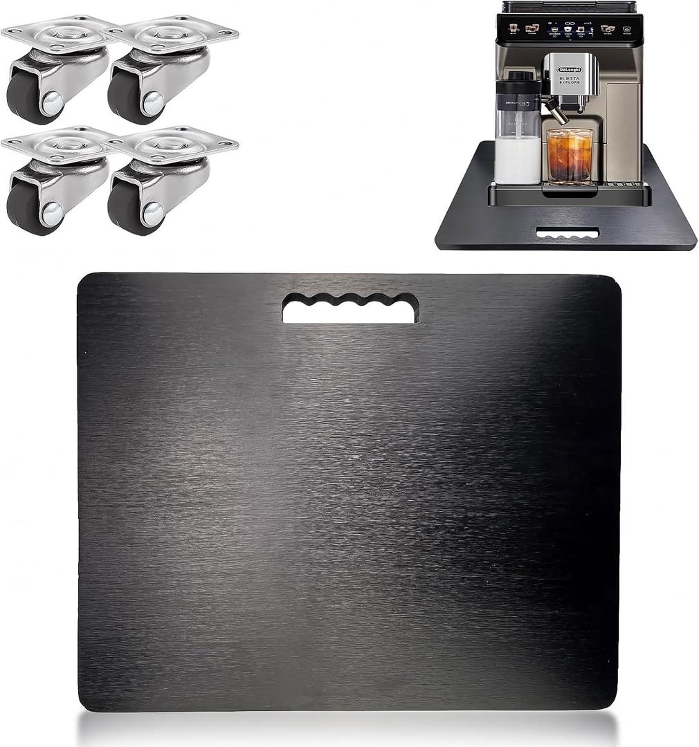Appliance Sliders for Kitchen Appliances, Rolling Tray with 360 Rolling, Silent Movement & No Traces  Bamboo Sliding Tray for Coffee Makers, Air Fryers, And Stand Mixers (Black)