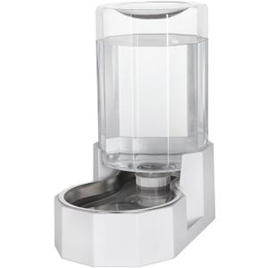 Automatic Pet Water Dispenser with Stainless Steel Bowl, Gravity Waterer, Angular Water Feeder for Small to Large Dogs and Cats (White, 6L Without Filter)