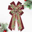 Large Christmas Bow for Wreath, 11.42 inch  20.86 inch Red Black Buffalo Plaid Bow with Truck and Tree Design, Wired Craft Bow for Christmas Tree, Front Door, Holiday Home Dcor