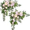 Ling's moment 2PCS Pink Artificial Floral Swags Wedding Arch Flower Garland Cream Rose Flowers Greenery for Table Backdrop Easel Wall Entryway Outdoor Board Decor
