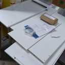 QUALIKRAFT Widescreen Vanity Set with LED Mirror & Stool, Makeup Desk with Built-in Power Outlet, 2 Drawers & 6 Shelves, Wide Lighted Dressing Table