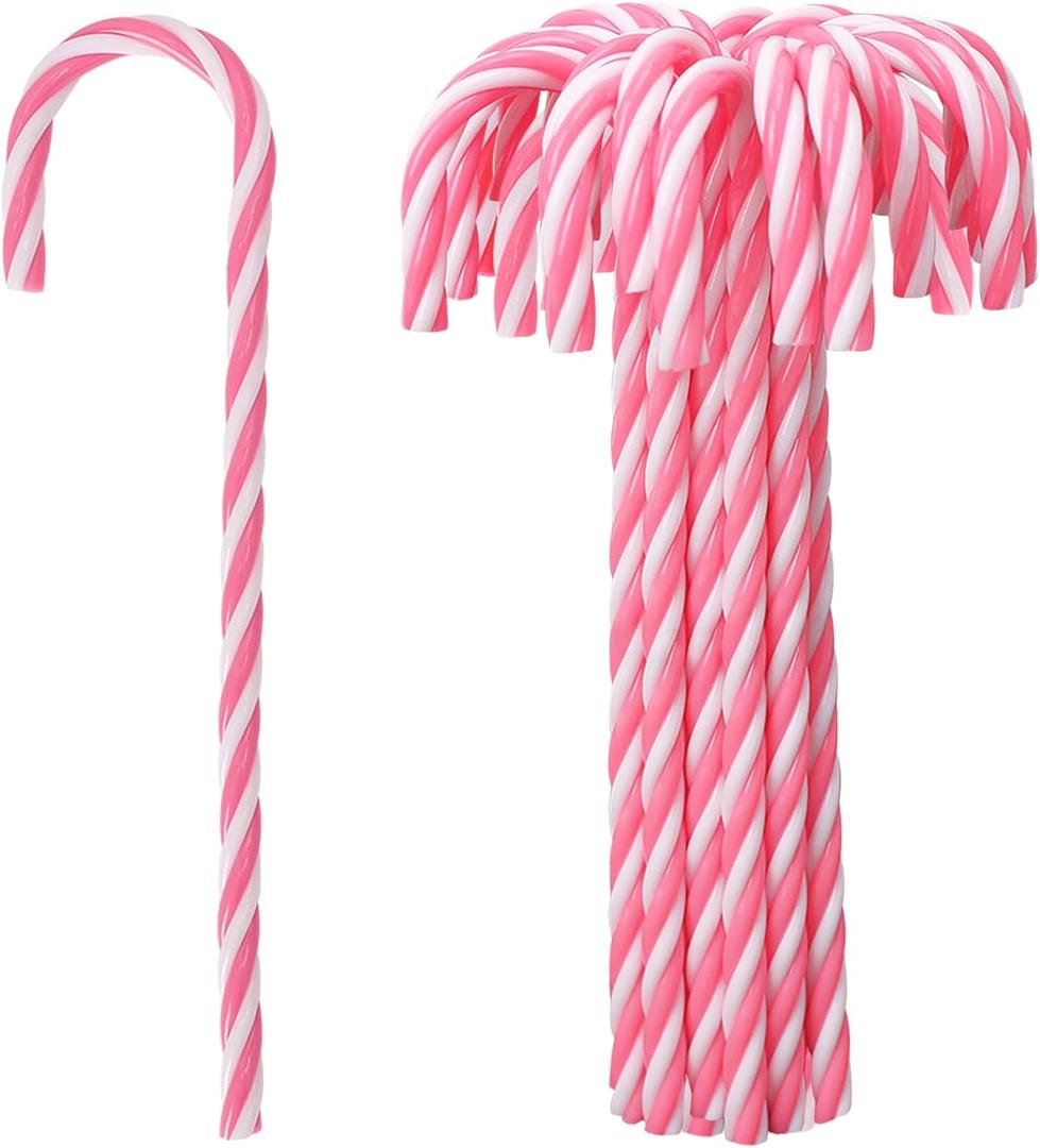 24 Pcs Candy Cane Ornaments for Christmas Tree,5.9 Inch Candy Cane Christmas Decorations,Plastic Twisted Crutch Pink and White Ornaments for Tree Wreath DIY Craft Home Xmas Decor (24, Pink)