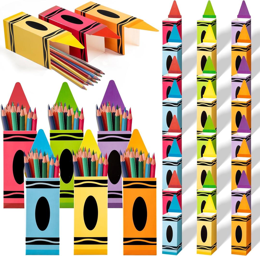 Crayon Candy Pencil Gift Boxes - 24Pcs Back to School Treat Boxes Pencil Candy Holders Gift Bag, Thanks Teacher Paper Gift Party Favors for School Classroom Birthday