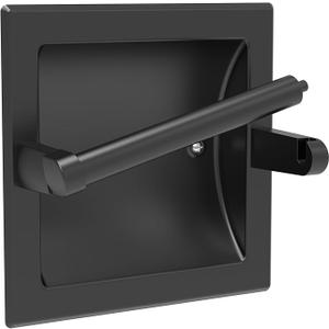 Matte Black Recessed Toilet Paper Holder for Large Rolls, Black Pivoting Toilet Paper Holder Wall Mount Stainless Steel, in Wall Toilet Paper Holder Black, Bathroom Toilet Paper Wall Holder