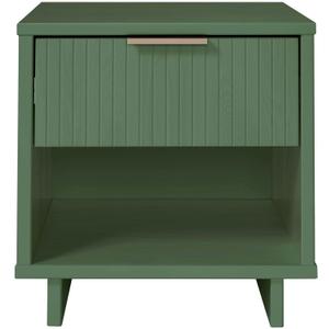 Manhattan Comfort Granville Modern Nightstand 1.0 with 1 Full Extension Drawer, Textured Ribbed Lines Design with Gold Accent, Bedside or End Table for Bedroom or Living Room, Sage Green