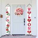 3 x 1 Pcs Valentines Wreath for Front Door 12 Inch Wooden Hanging Door Sign Welcome with Cute Truck Design Romantic Heart Porch Wreaths for Holiday Home Door Wall Farmhouse Decorations Indoors Outdoors