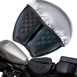 Foldable Motorcycle Gel Seat Cushion with Sunshade Cover 3D Dome-Shaped High Elasticity Shock Absorption Seat Pad, Comfort & Butt Protection for Long Rides, Stay Cool & Comfortable