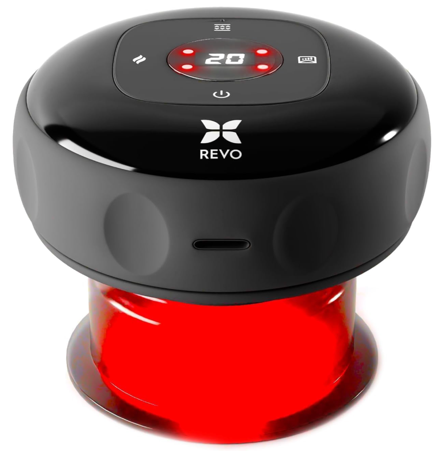 REVO The Original 4in1 Smart Cupping Therapy Massager, Red Light Therapy for Targeted Pain Relief, Knots, Aches, Muscle Soreness, Circulation & Tighter Skin, Portable Cupping Kit