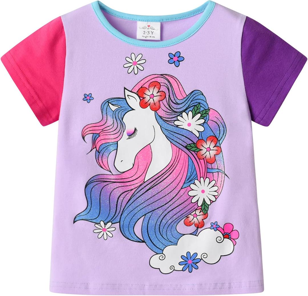 DXTON Toddler Girls Rainbow T-Shirts: Summer Short Sleeve Graphic Cotton Tees Tops Birthday School for 3-8 Years