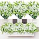 Artificial Flowers for Outdoors 12 Bundles White Artificial Petunias Fake Flowers UV Resistant Shrubs Plants with Fern for Indoor Outside Hanging Planters Home Garden Spring Summer Decorations