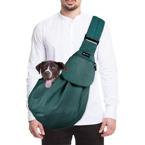 SlowTon Dog Carrier Sling - Thick Padded Shoulder Strap Adjustable Dog Carriers for Small Dogs, Puppy Carrier Purse for Pet Cat with Front Zipper Pocket Safety Belt Machine Washable (Green M) (I-Green Cotton Fabric)