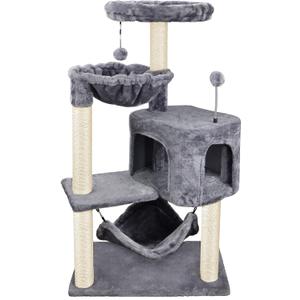 YUNIQUE Cat Tree with Cat Condo and Big Hammock, Grey (39.4'' Grey)