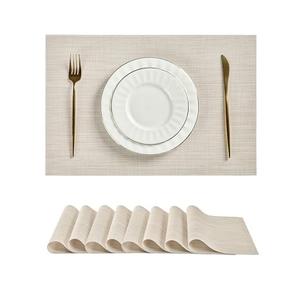 Leetaltree Beige White Placemats Set of 8 - Heat Resistant Non-Slip Place mats for Dining Table, Washable Durable PVC Vinyl Woven Table Mats(Beige White, 8)