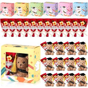 Skylety 12 Set Class of 2026 Graduation Bear Plush with Bouquet and Gift Box, Mini Stuffed Animal Graduation Party Favors Bulk for Grad Party Guests, Grad Gifts for Her/His(Red Series)